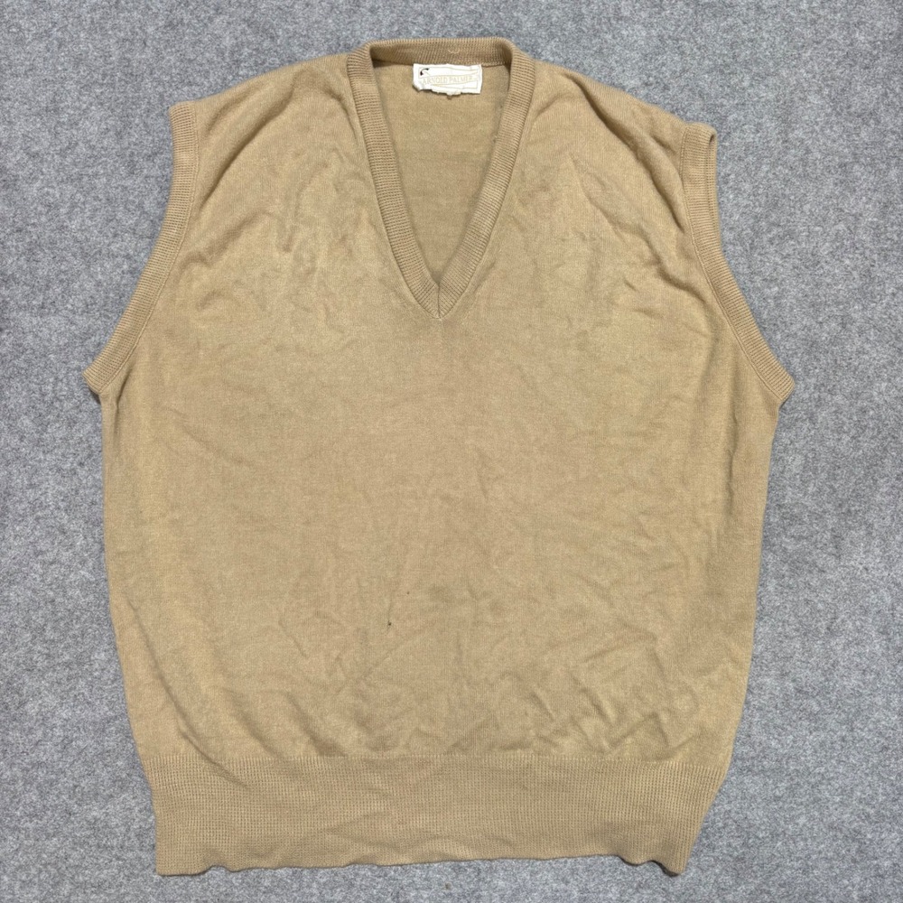Arnold Palmer Vintage V-Neck Sweater Vest Tan Sleeveless Knit Men L XL 0366
